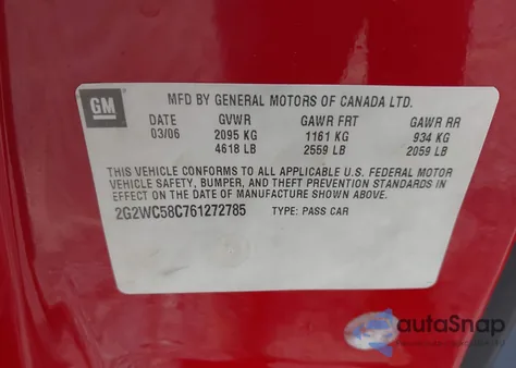 2006 Pontiac Grand Prix Gxp z USA, uszkodzony, nr VIN 2G2WC58C761272785